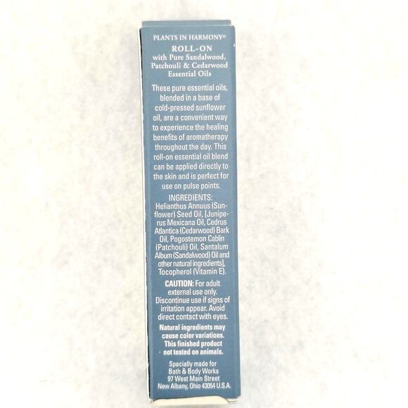 Bath & Body Works Calming Roll on Essential Oil Sandalwood Patchouli 0.29 oz NEW - Picture 3 of 3